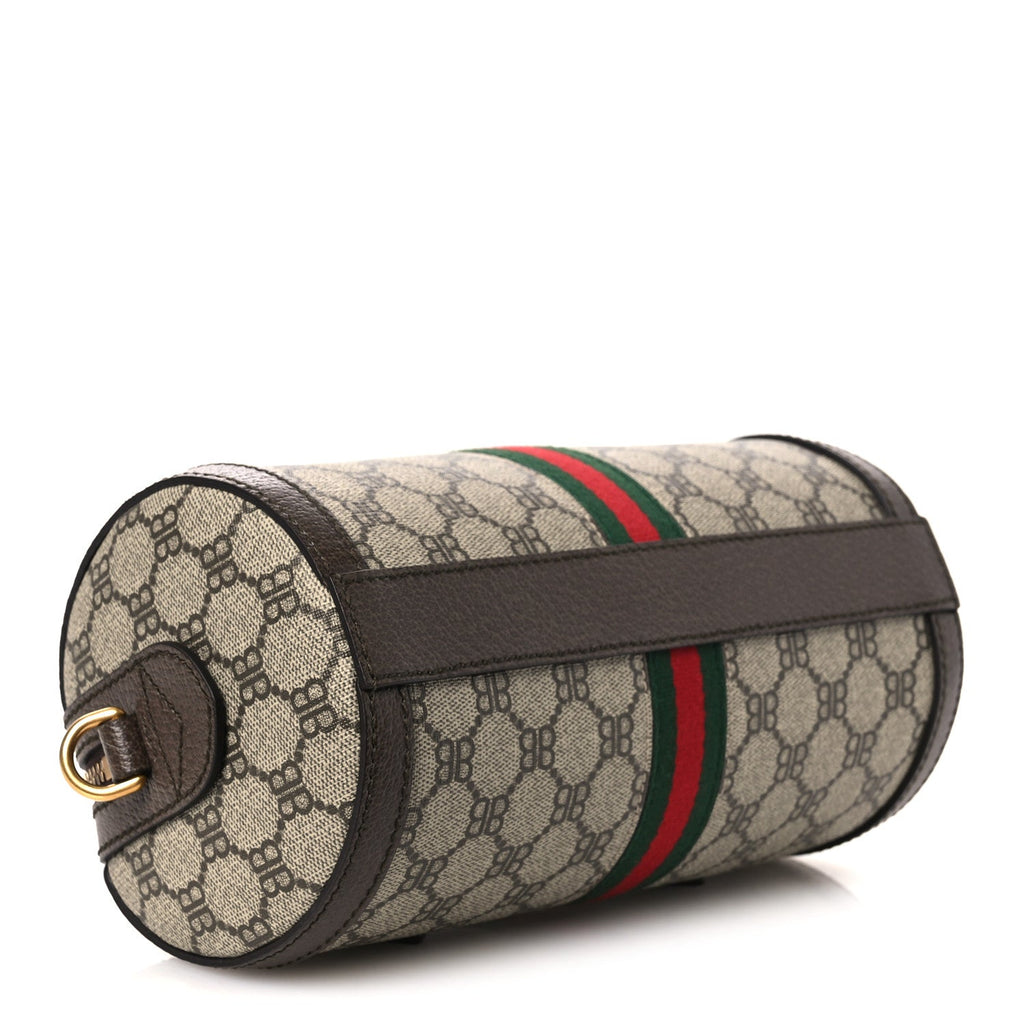 Gucci X BALENCIAGA BB Supreme Monogram Web Small Ophidia Boston Bag Beige New Acero