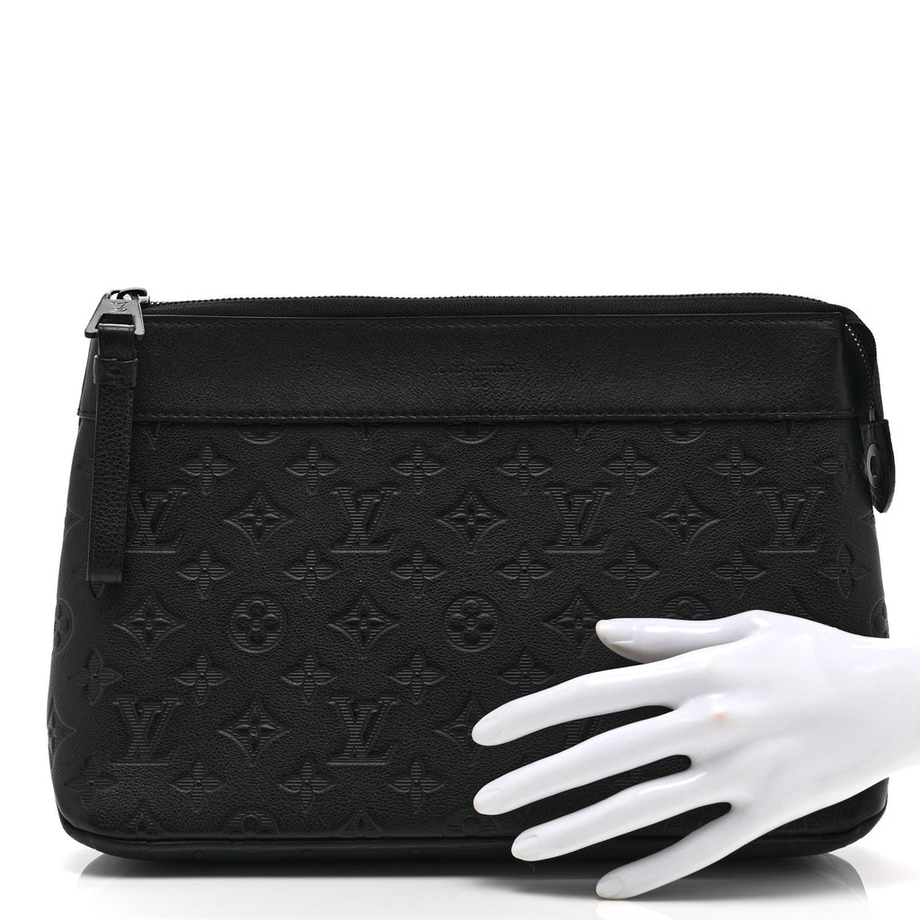 Louis Vuitton Shadow Calfskin Monogram Pochette Voyage Souple Black