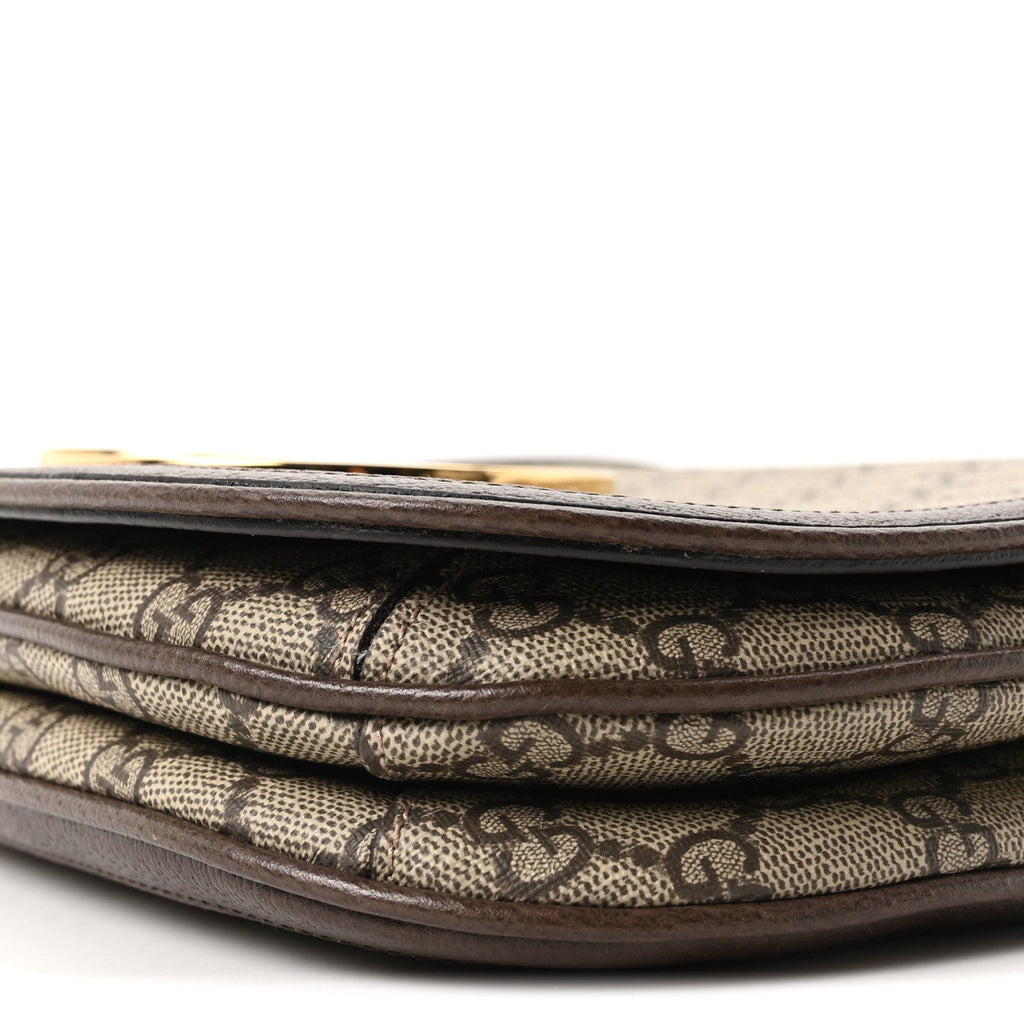 Gucci GG Supreme Monogram Textured Dollar Calfskin Web Medium Blondie Shoulder Flap Bag Beige Ebony New Acero