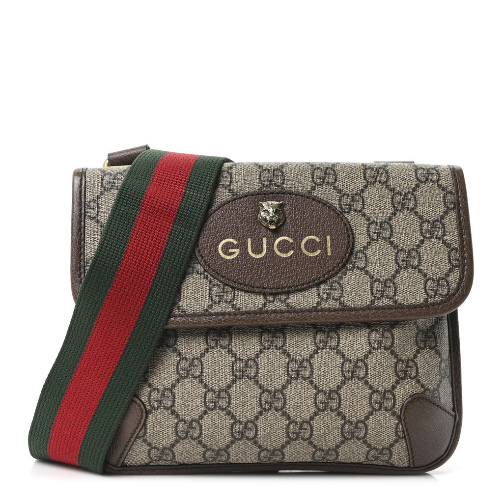 Gucci GG Supreme Monogram Web Small Neo Vintage Double Flap Messenger Bag Beige New Acero