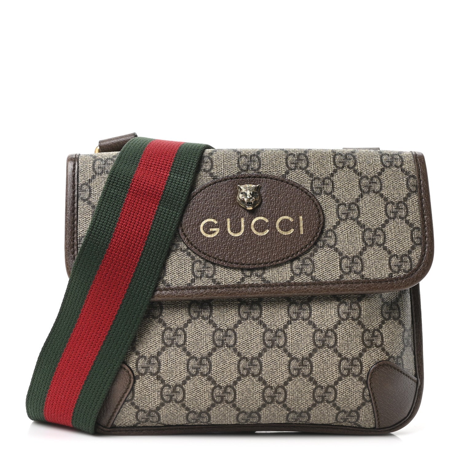 Gucci GG Supreme Monogram Web Small Neo Vintage Double Flap Messenger Bag Beige New Acero