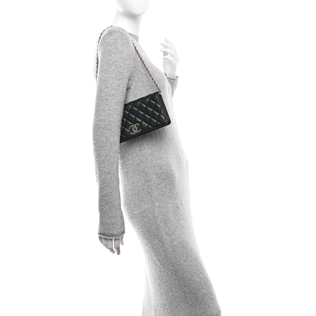 Chanel Lambskin Quilted CC Clutch On Chain Black