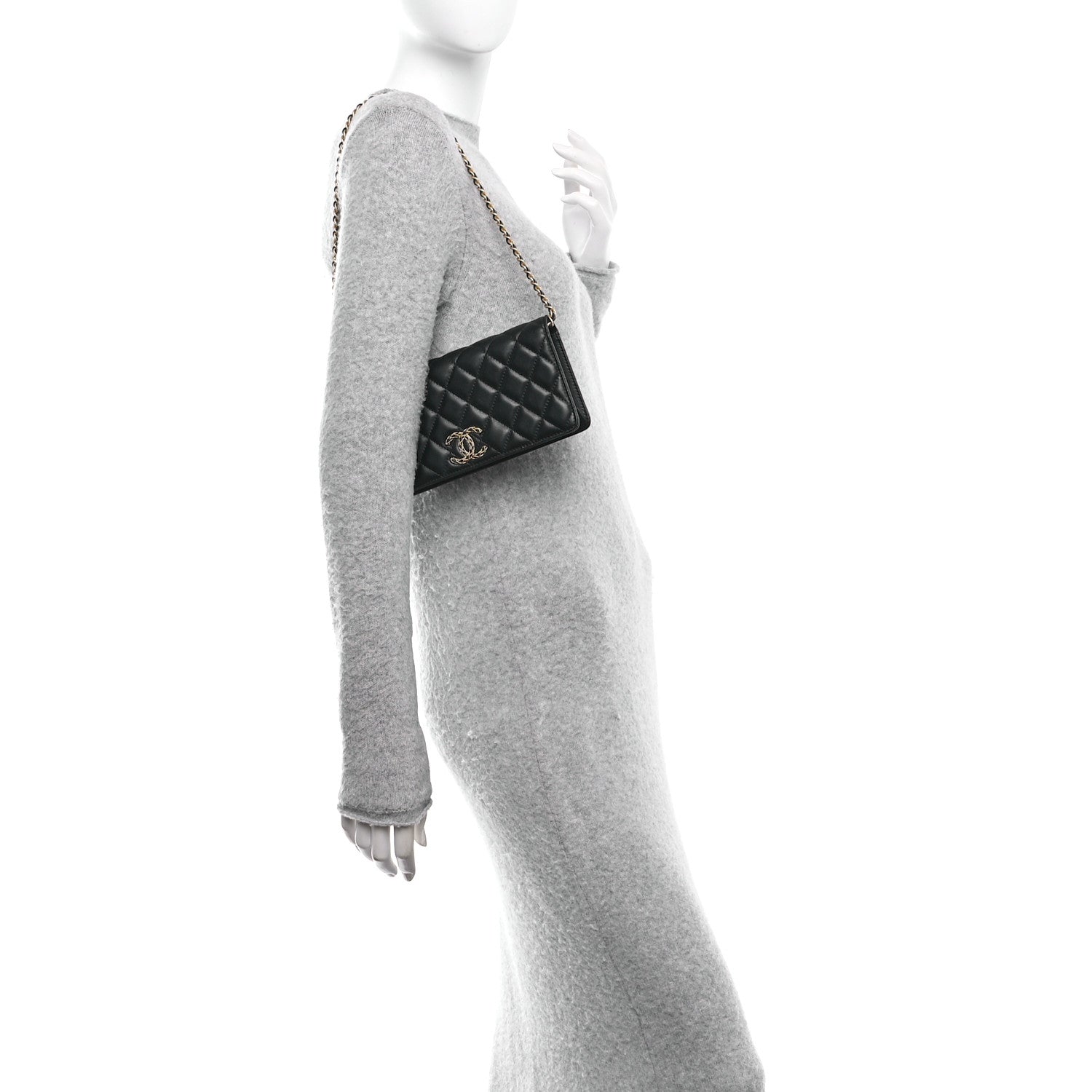 Chanel Lambskin Quilted CC Clutch On Chain Black