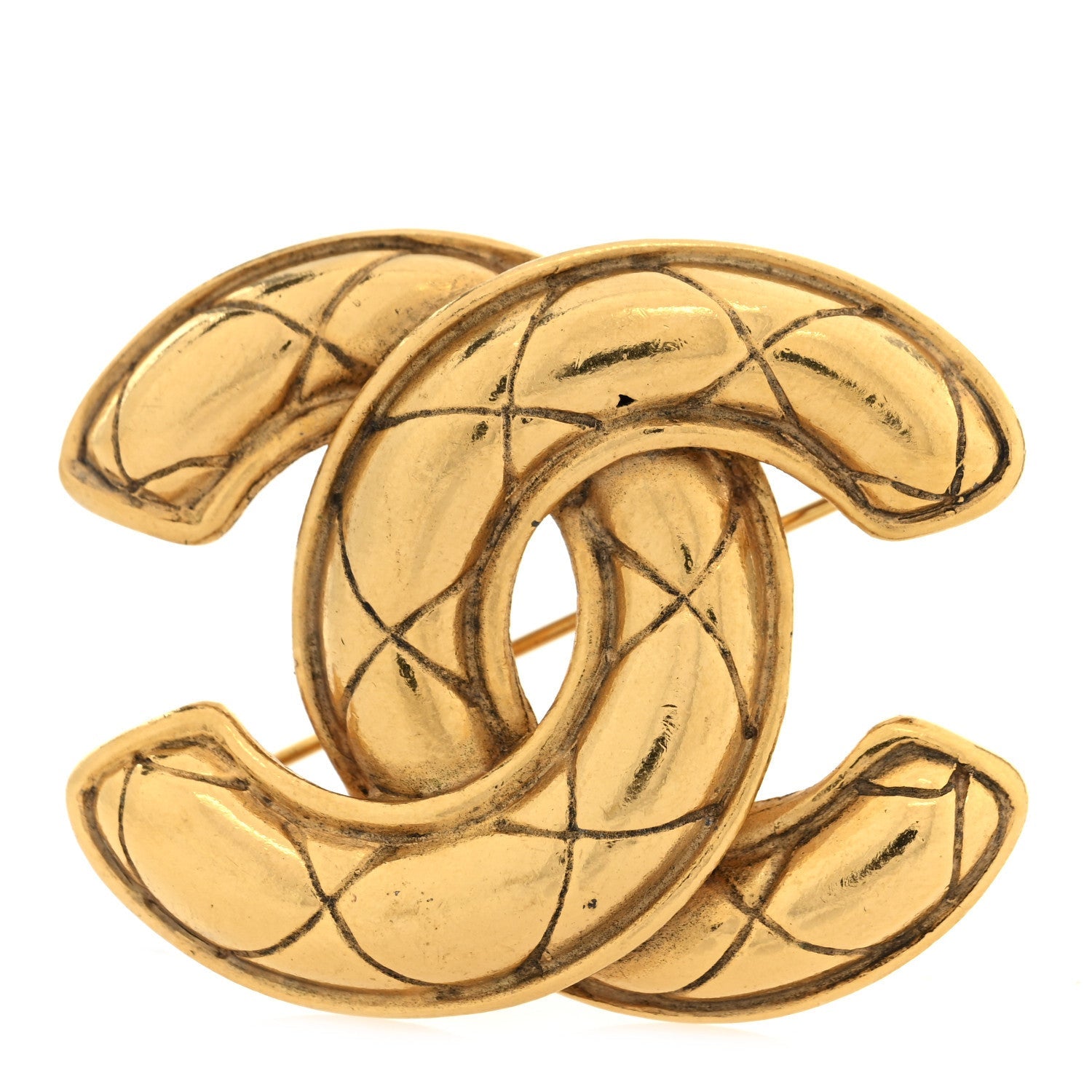 Metal Quilted Large CC Brooch Gold