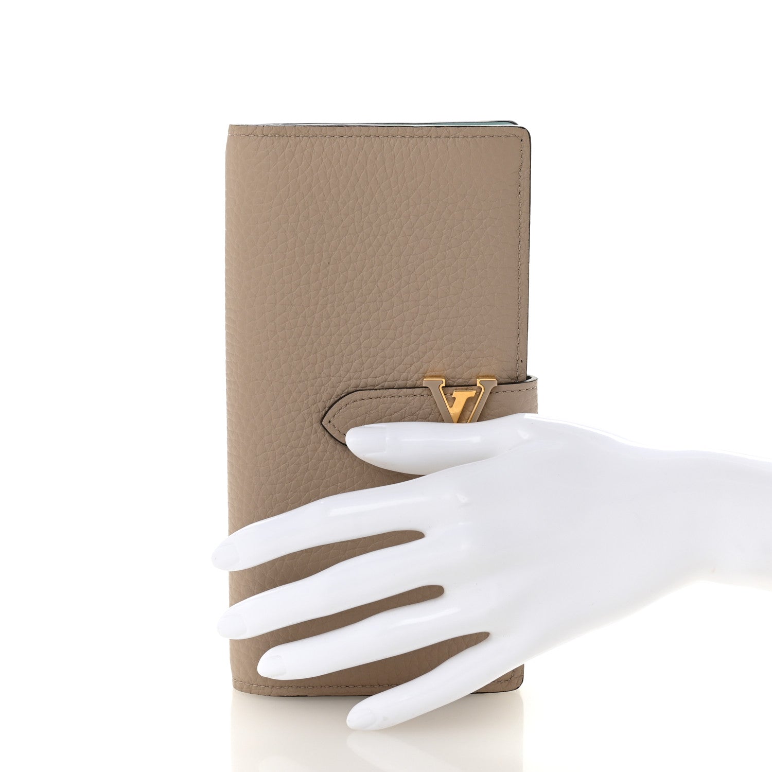 Louis Vuitton Taurillon LV Vertical Capucines Wallet Galet Aquamarine