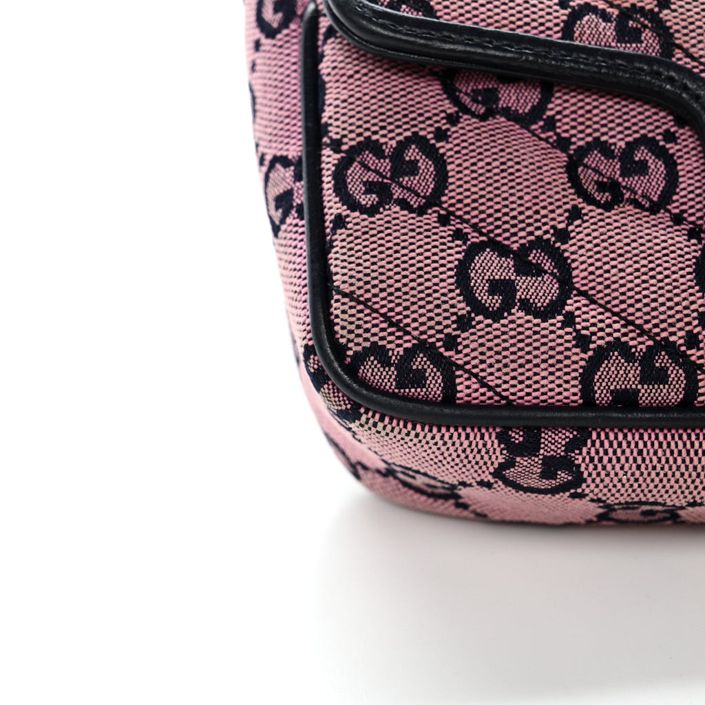 Gucci Monogram Multicolor Matelasse Diagonal Super Mini GG Marmont Shoulder Bag Pink Blue