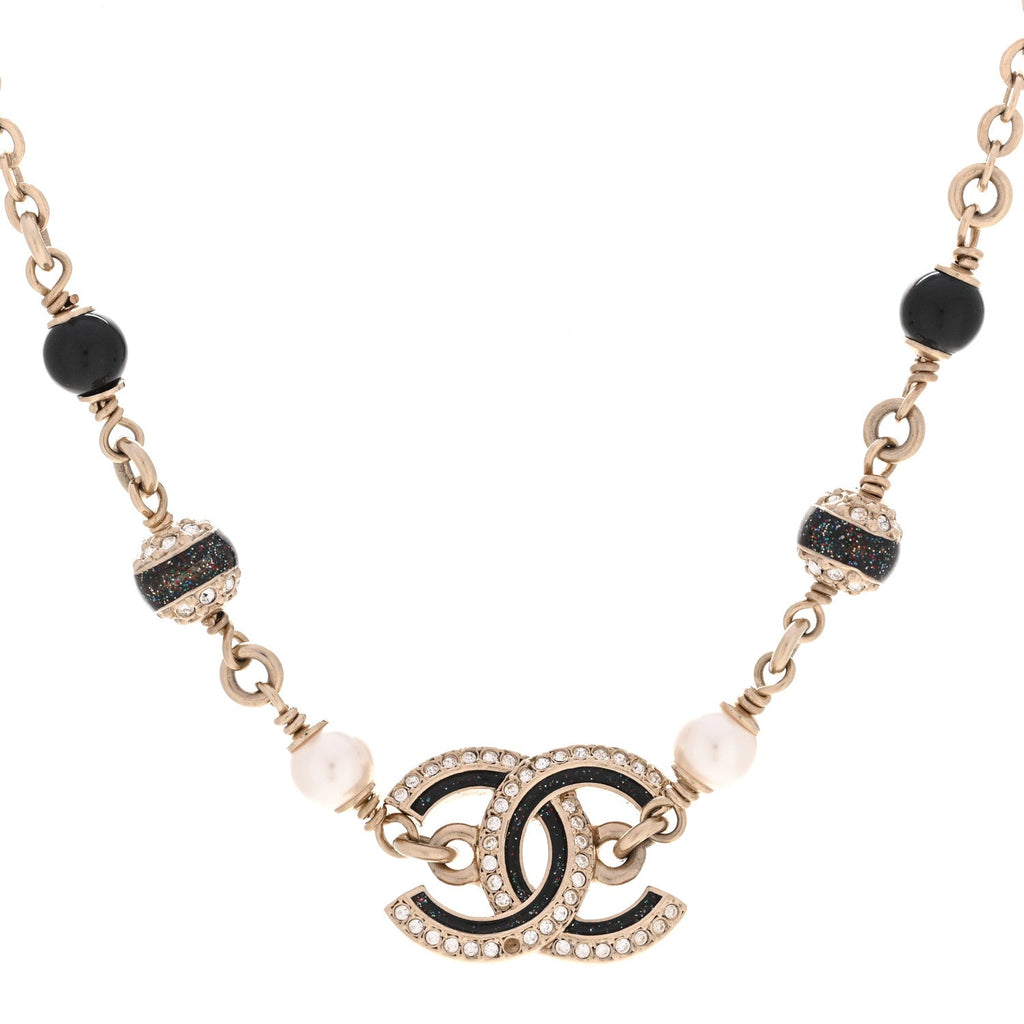 Glitter Enamel Crystal CC Beaded Choker Gold Black