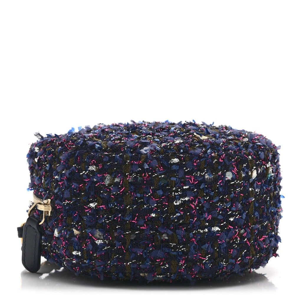 Chanel Tweed Quilted Round Clutch With Chain Multicolor