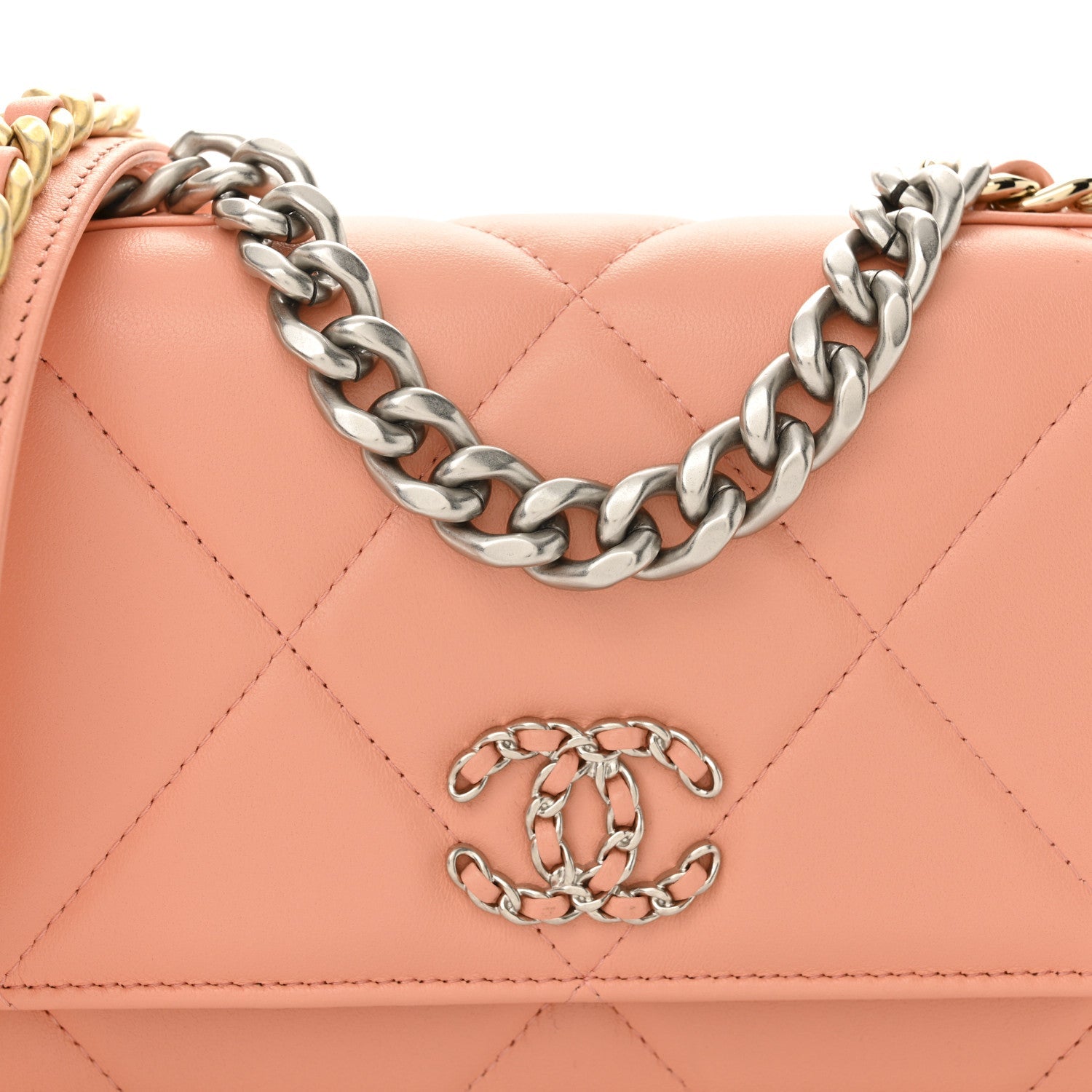 Chanel Lambskin Quilted Chanel 19 Wallet On Chain WOC Light Orange
