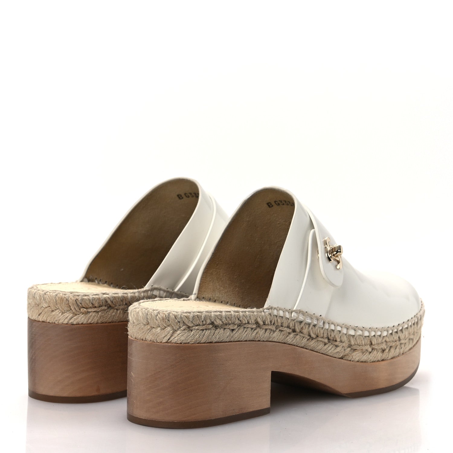 Patent Calfskin CC Turn Lock Clog 39 White