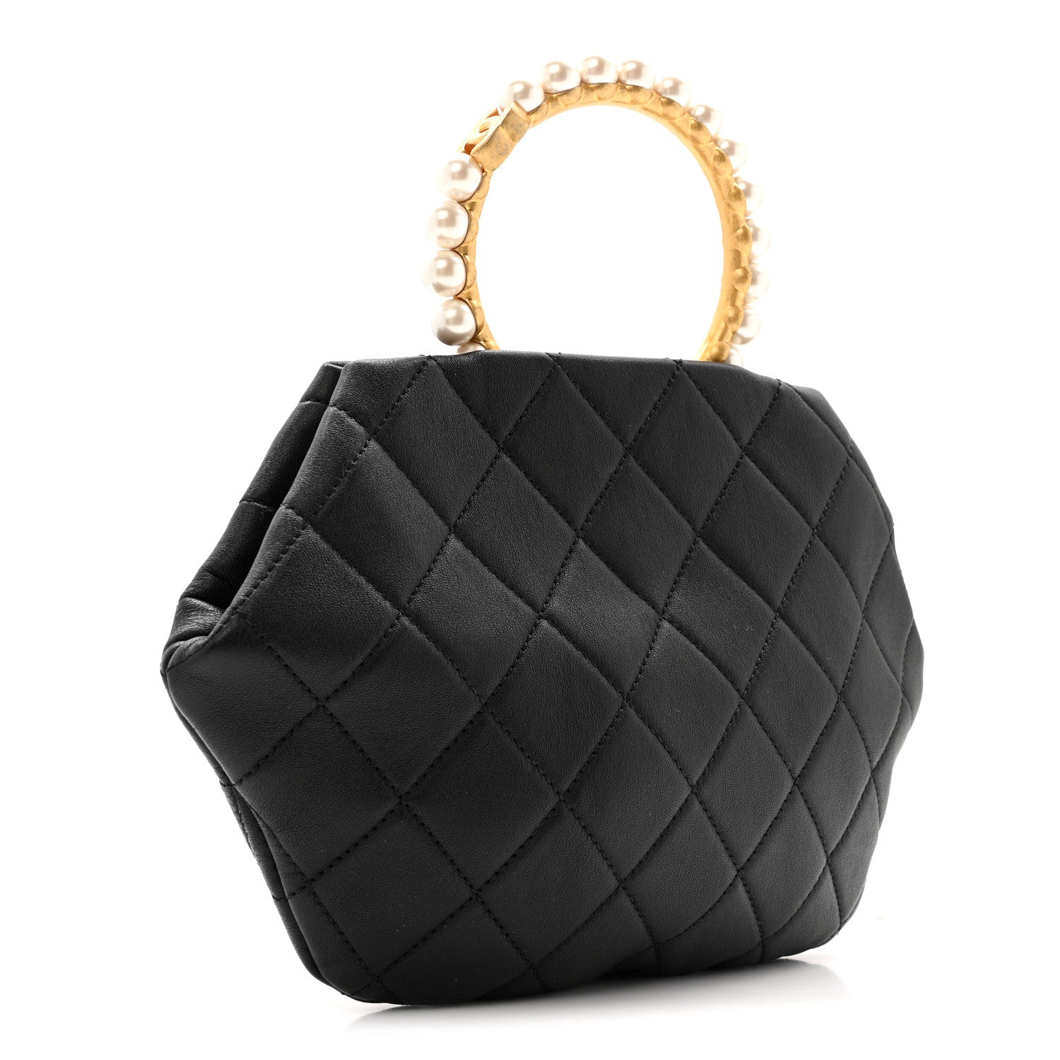 Chanel Lambskin Quilted Pearl Crown Clutch Bag Black