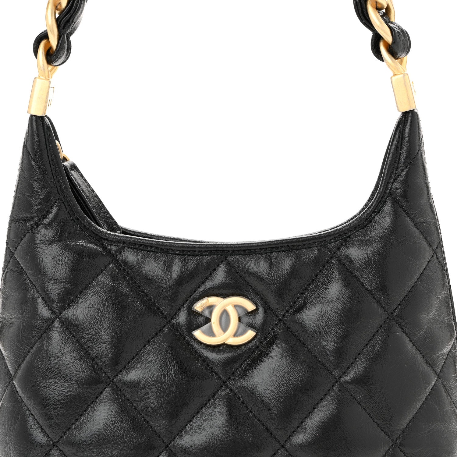 Chanel Shiny Crumpled Lambskin Quilted Small CC Funky Town Hobo Black