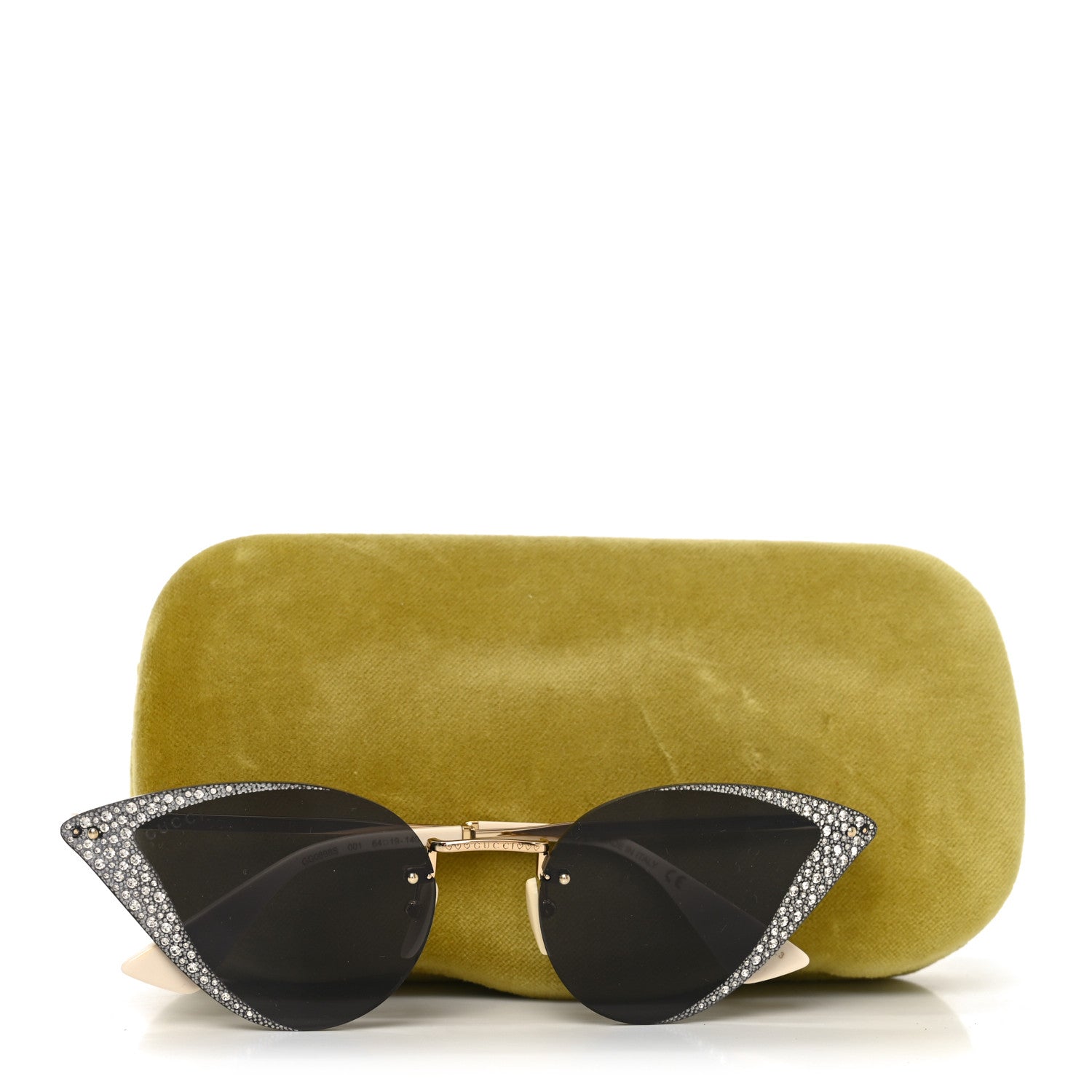 Gucci Metal Crystal Geometrical Frame Sunglasses GG0898S Silver Gold