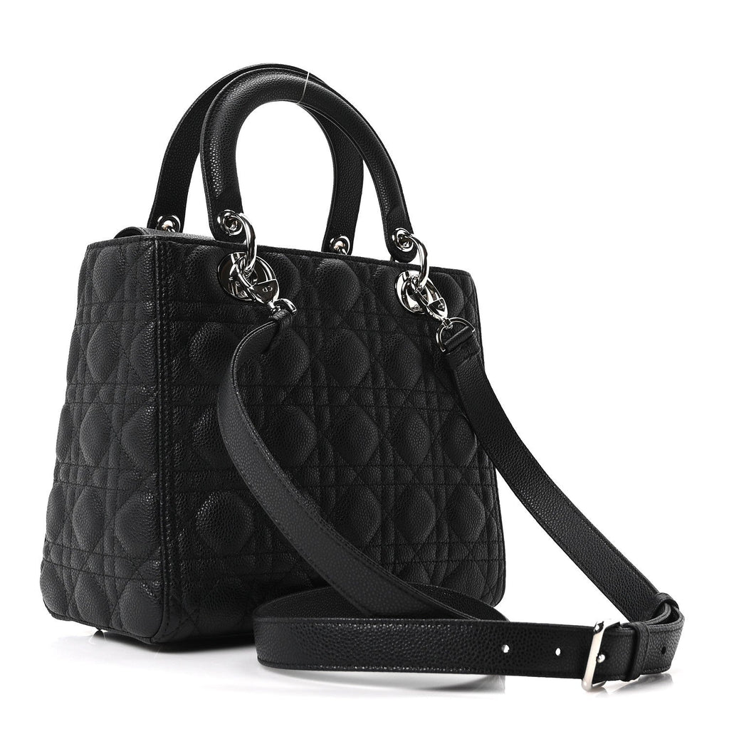 Christian Dior Grained Calfskin Cannage Medium Lady Dior Black