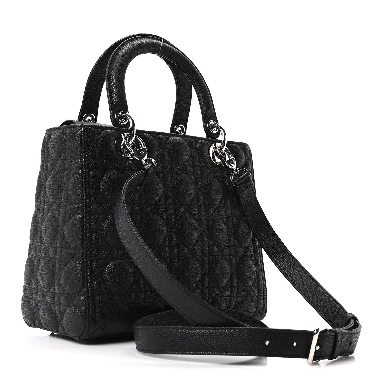 Christian Dior Grained Calfskin Cannage Medium Lady Dior Black