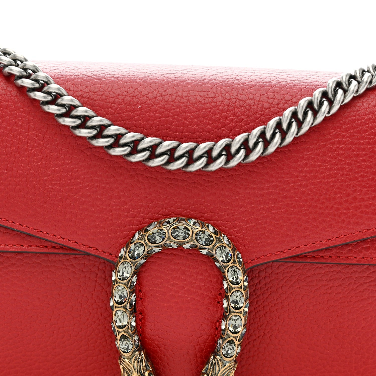 Gucci Dollar Calfskin Swarovski Crystal Small Dionysus Shoulder Bag Hibiscus Red