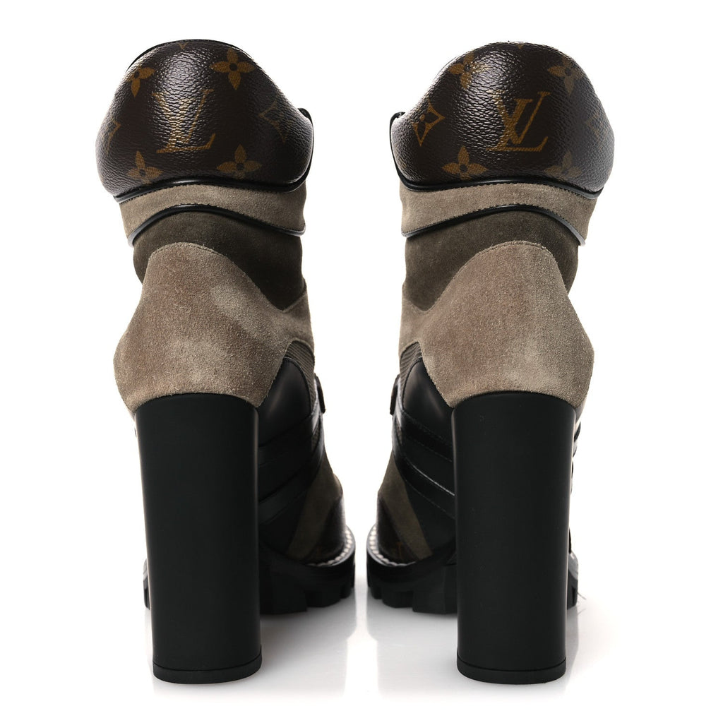 Louis Vuitton Suede Calfskin Monogram Star Trail Ankle Boots 38 Khaki