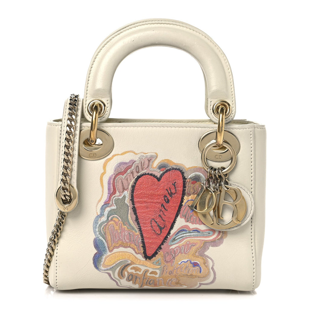 Christian Dior Calfskin Niki De Saint Phalle Dioramour Mini Supple Lady Dior White Multicolor