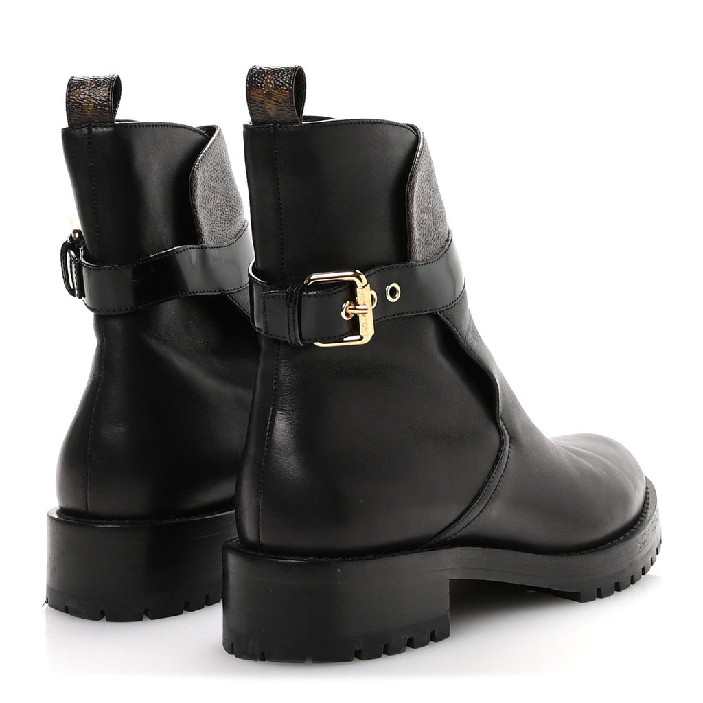 Louis Vuitton Calfskin Monogram Discovery Flat Ankle Boots 38 Black