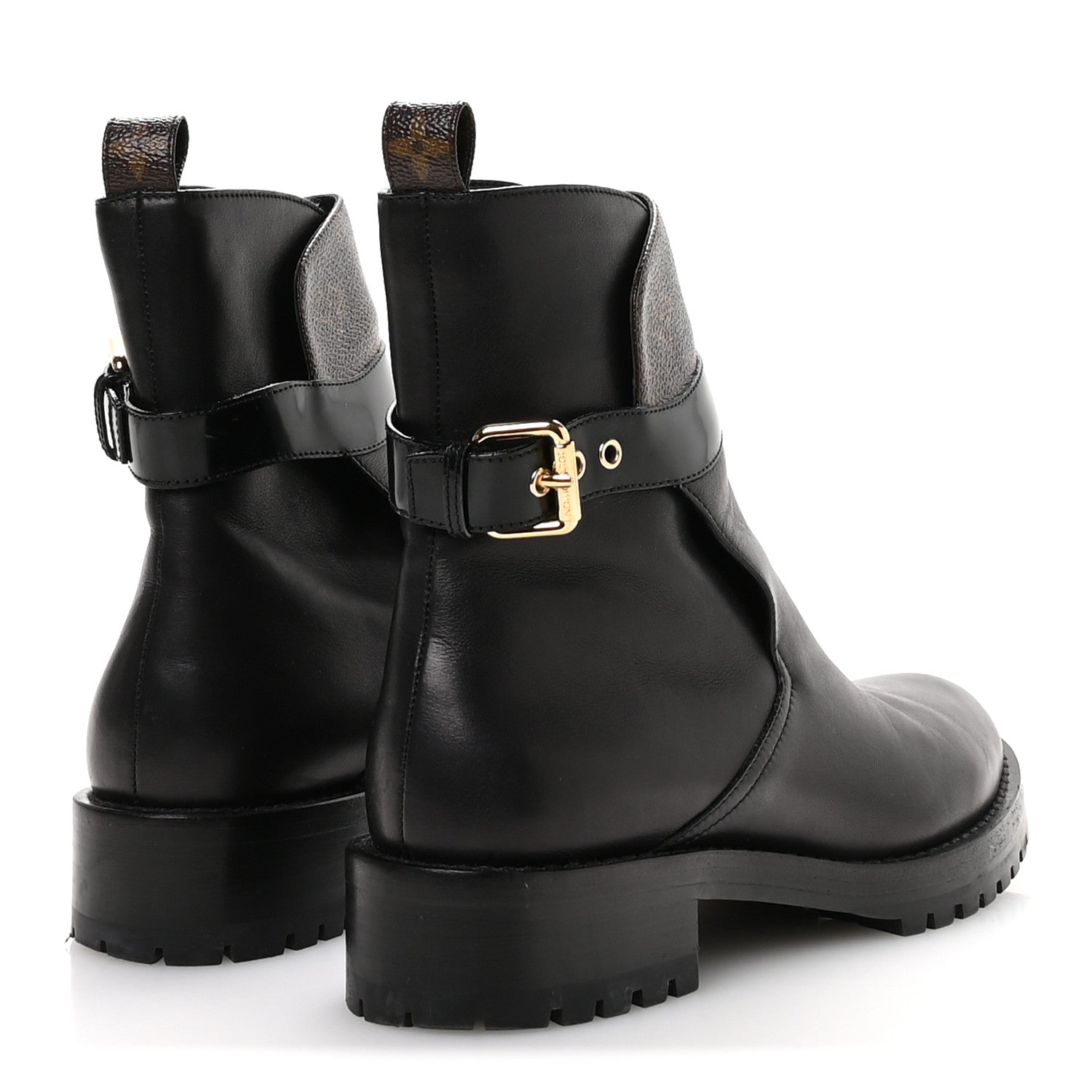 Louis Vuitton Calfskin Monogram Discovery Flat Ankle Boots 38 Black