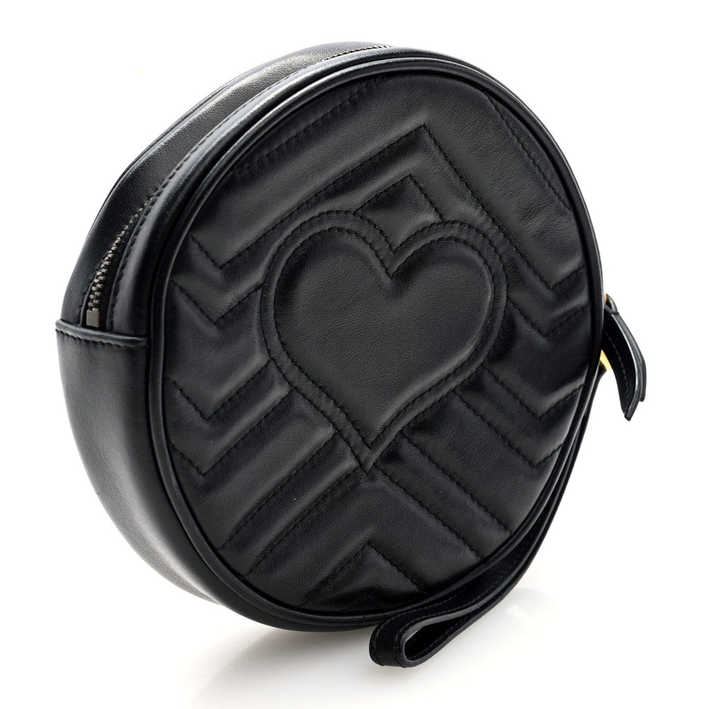Gucci Calfskin Matelasse GG Marmont Round Wrist Wallet Black