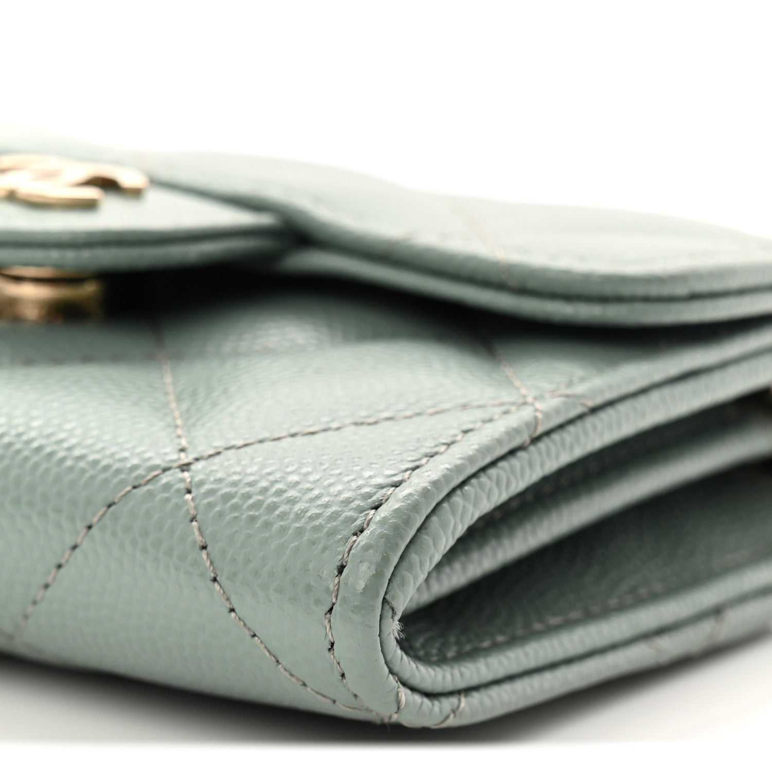 Caviar Quilted Flap Card Holder On Chain Light Green