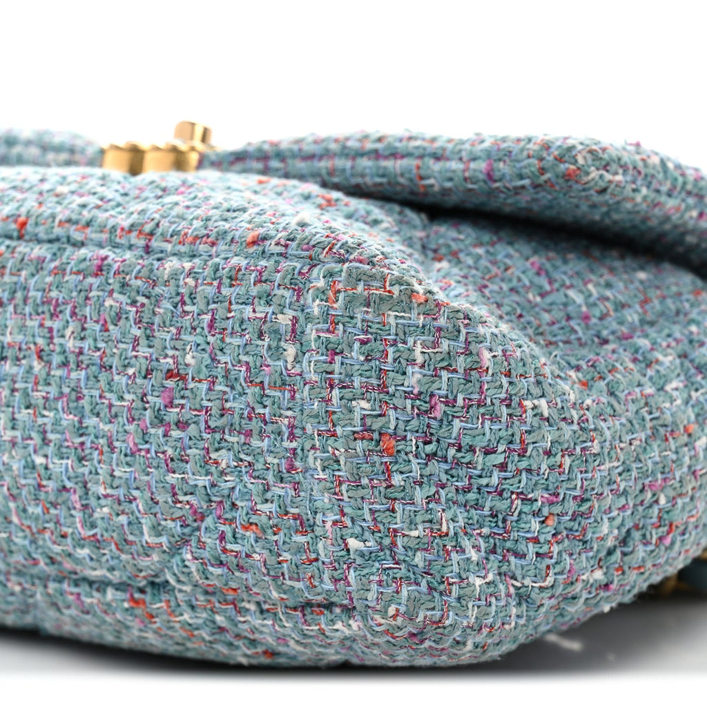 Chanel Tweed Quilted Large Chanel 19 Flap Blue Multicolor