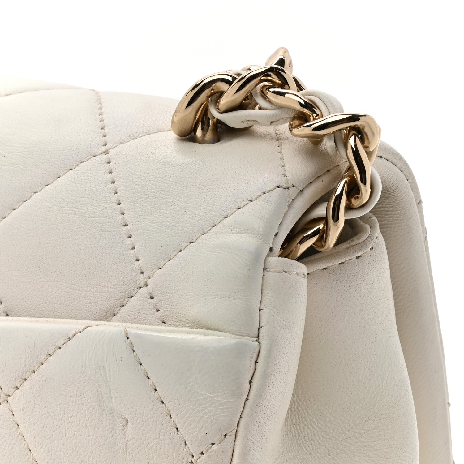 Chanel Lambskin Quilted Resin Bi-Color Chain Flap Bag White