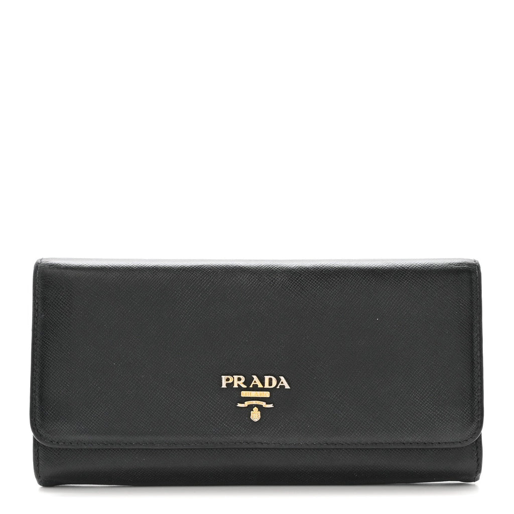 Prada Saffiano Metal Continental Flap Wallet Black