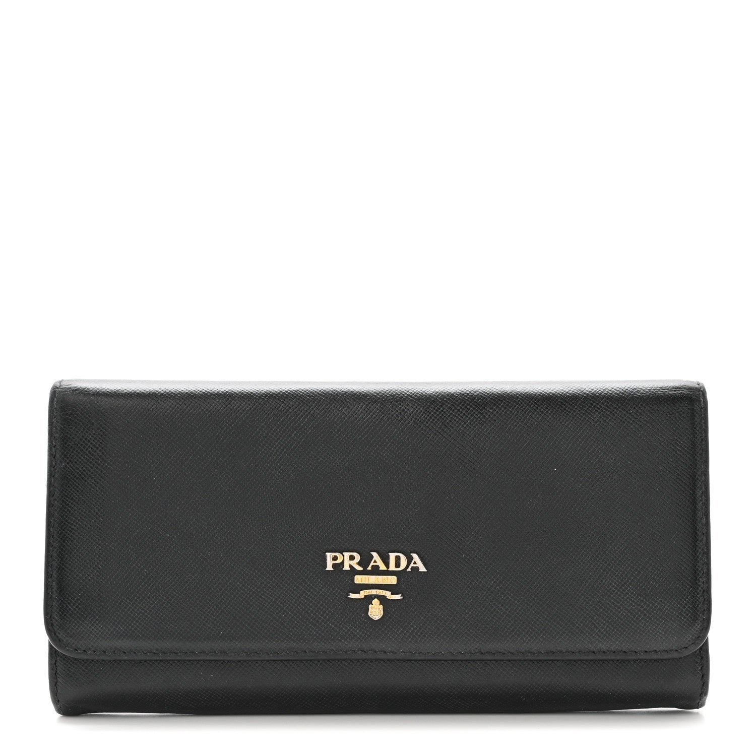 Prada Saffiano Metal Continental Flap Wallet Black