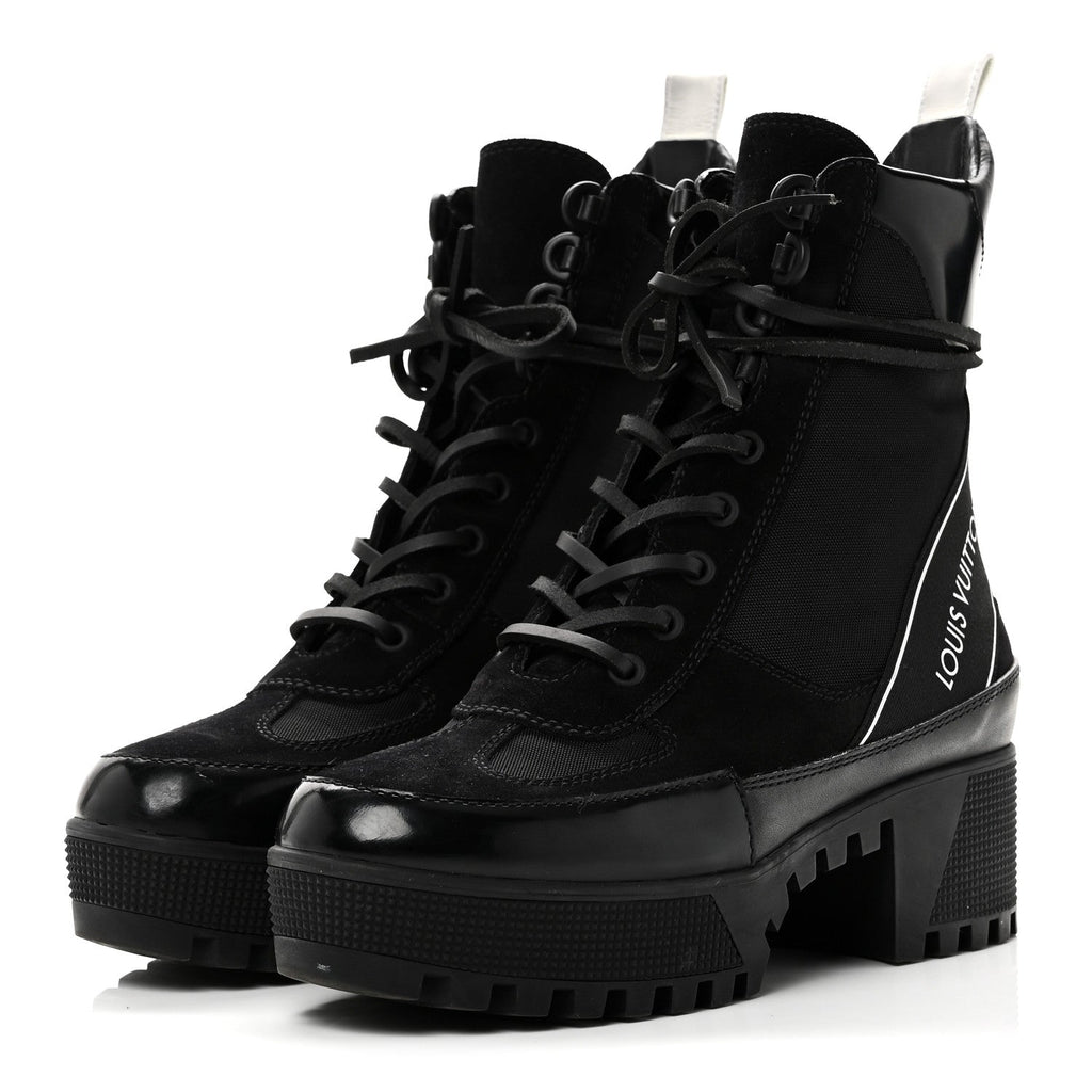 Louis Vuitton Suede Calfskin Mesh Logo Laureate Platform Desert Boots 37 Black