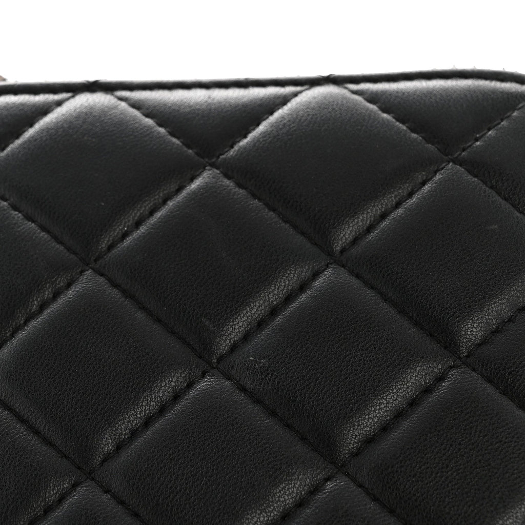 Lambskin Quilted Large Gusset Zip Around Wallet Black