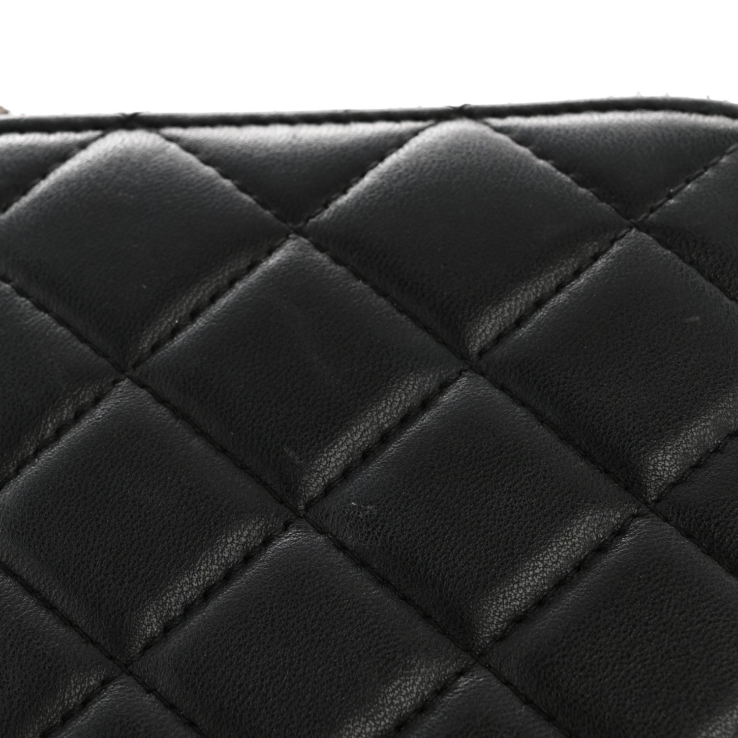 Lambskin Quilted Large Gusset Zip Around Wallet Black