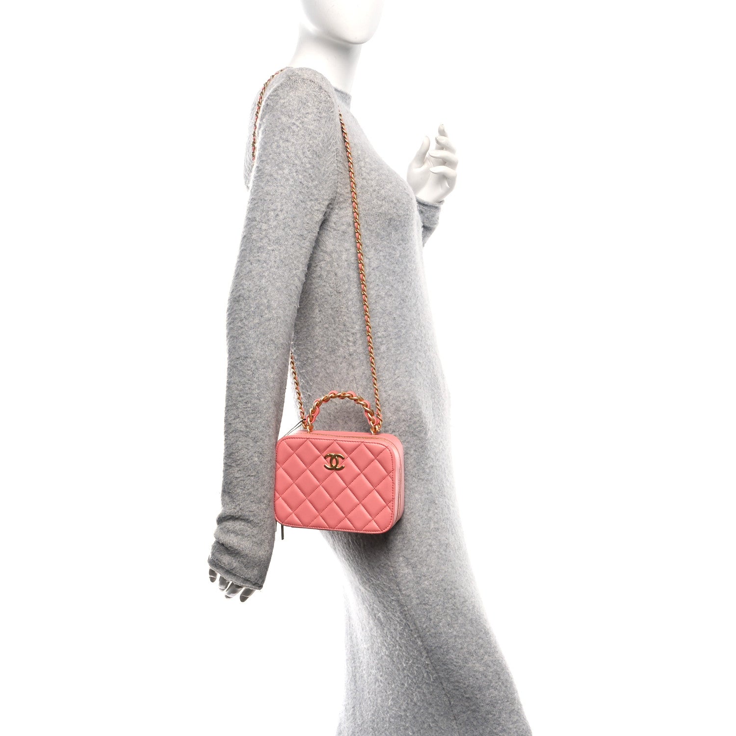 Chanel Lambskin Quilted Top Handle Small Vanity Case Pink