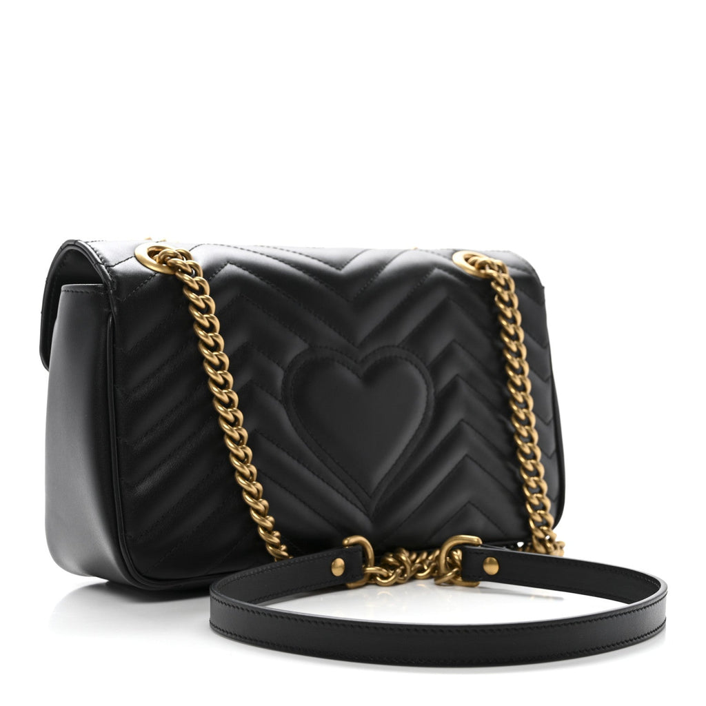 Gucci Calfskin Matelasse Small GG Marmont Shoulder Bag Black