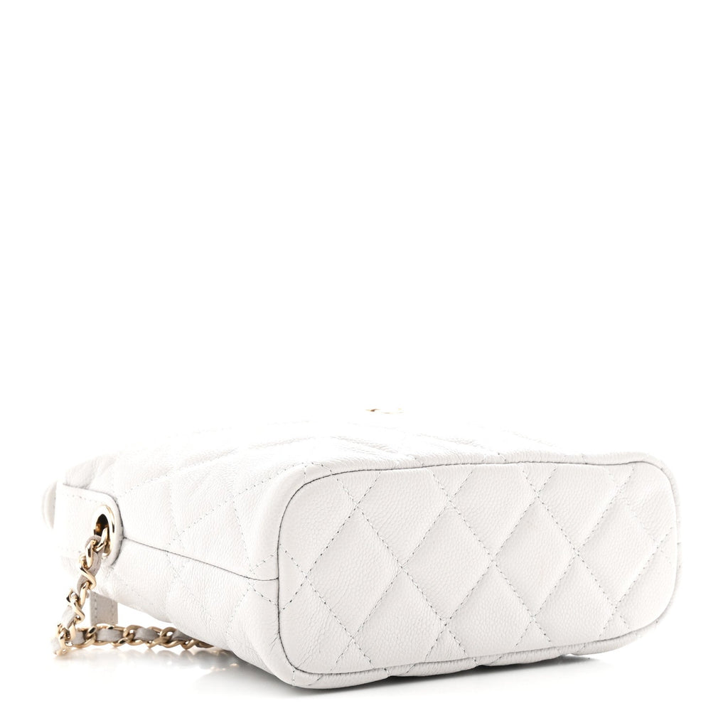 Chanel Shiny Caviar Quilted Hobo Clutch With Chain Light Grey