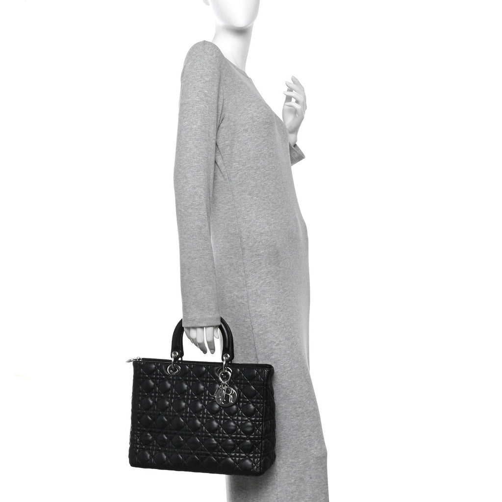 Christian Dior Lambskin Cannage Large Lady Dior Black