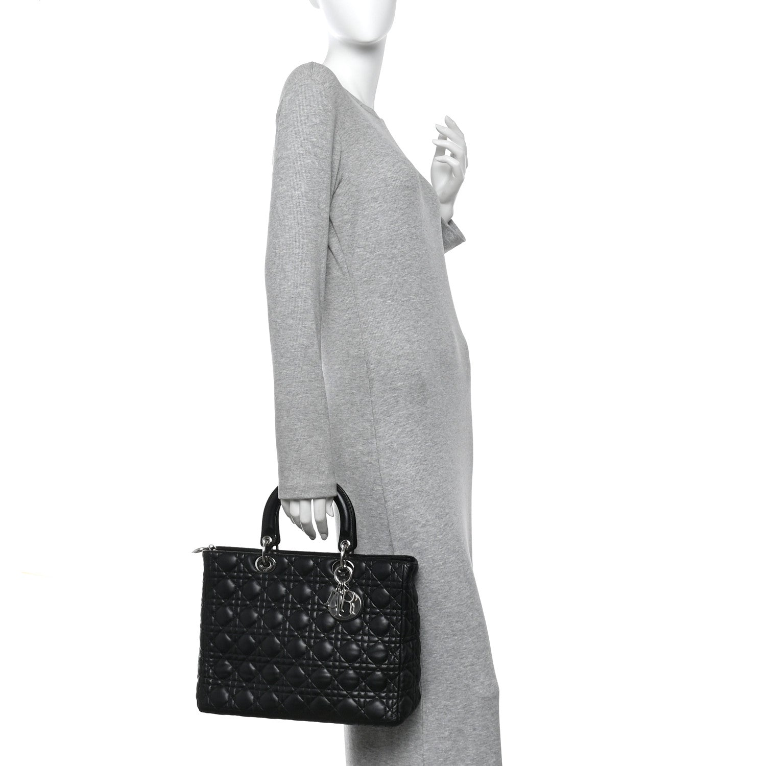 Christian Dior Lambskin Cannage Large Lady Dior Black