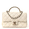 Chanel Lambskin Quilted Mini Crystal Top Handle Rectangular Flap White