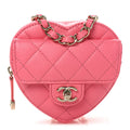 Chanel Lambskin Quilted CC In Love Heart Waist Belt Bag With Chain Pink