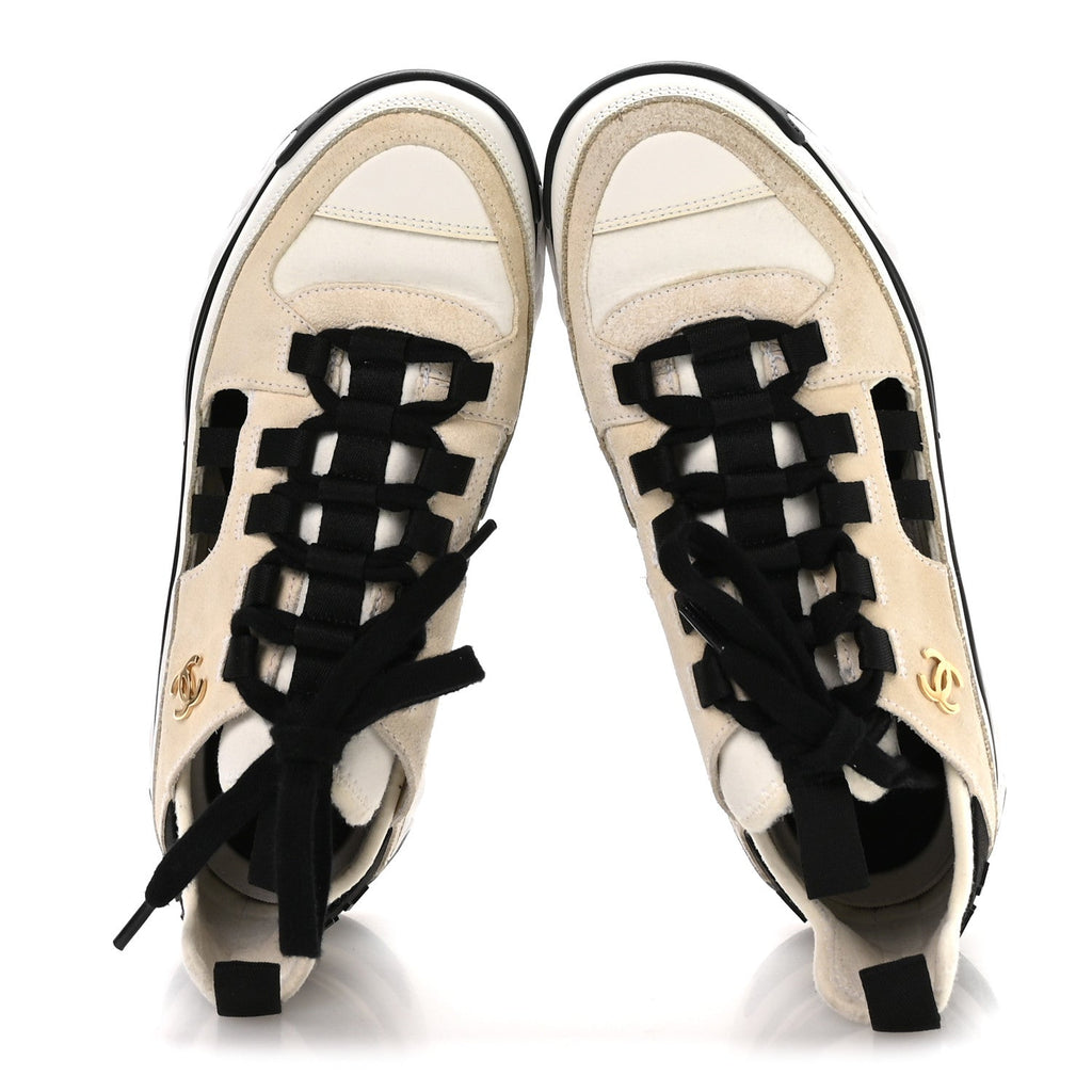 Fabric Calfskin Suede CC Sneakers 36 Ivory Black