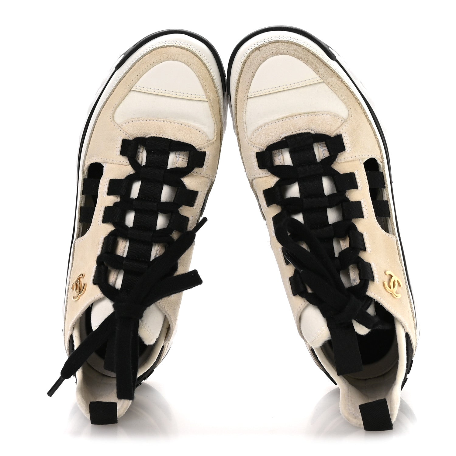 Fabric Calfskin Suede CC Sneakers 36 Ivory Black