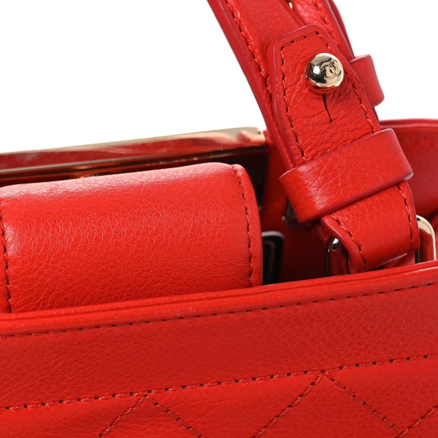 Chanel Grained Calfskin Stitched Mini Label Click Shopper Tote Red