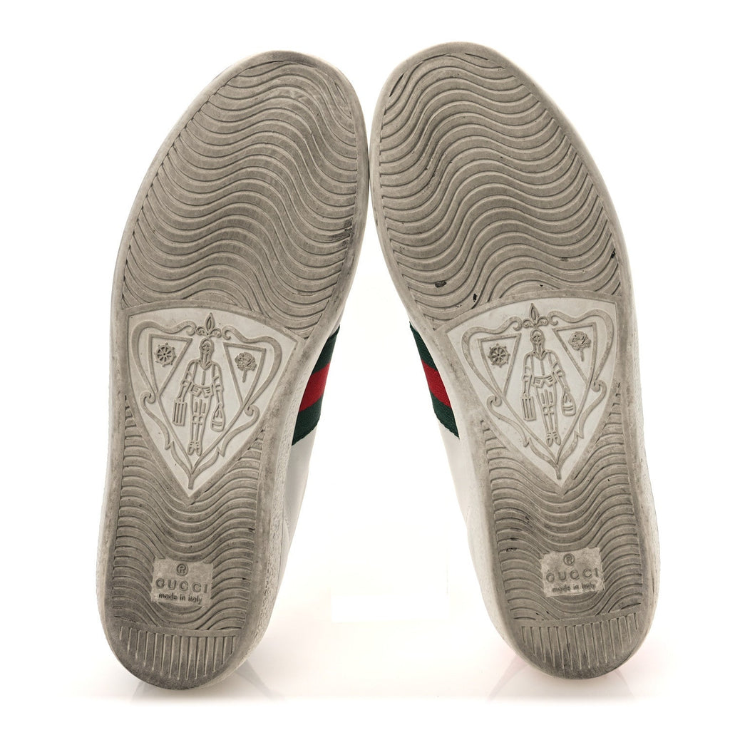 Gucci Calfskin Ayers Bee Embroidered Womens Ace Sneakers 36 White Green