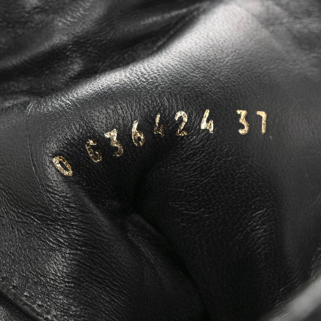 Chanel Shiny Goatskin Calfskin Quilted Lace Up Combat Boots 37 Black