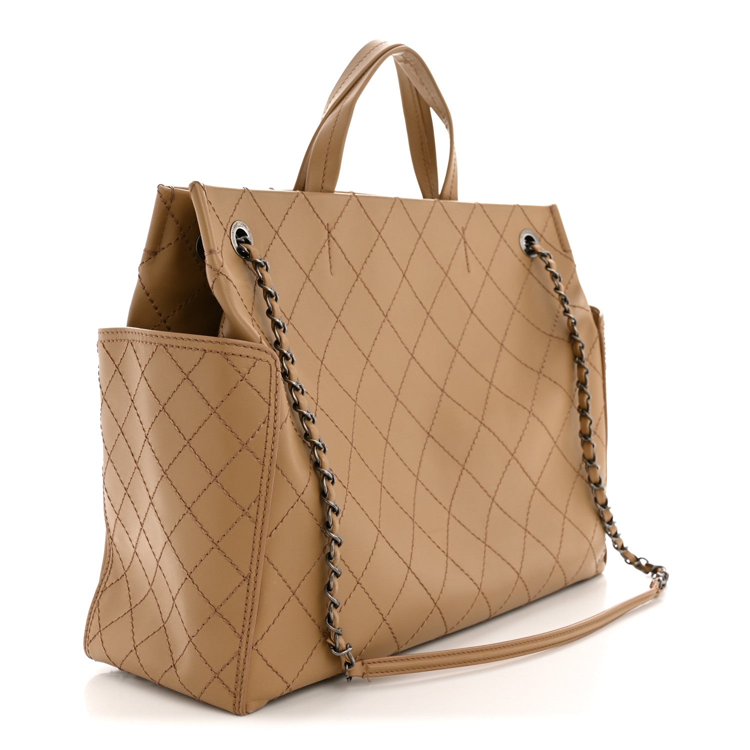 Chanel Calfskin Stitched CC Pocket Tote Beige