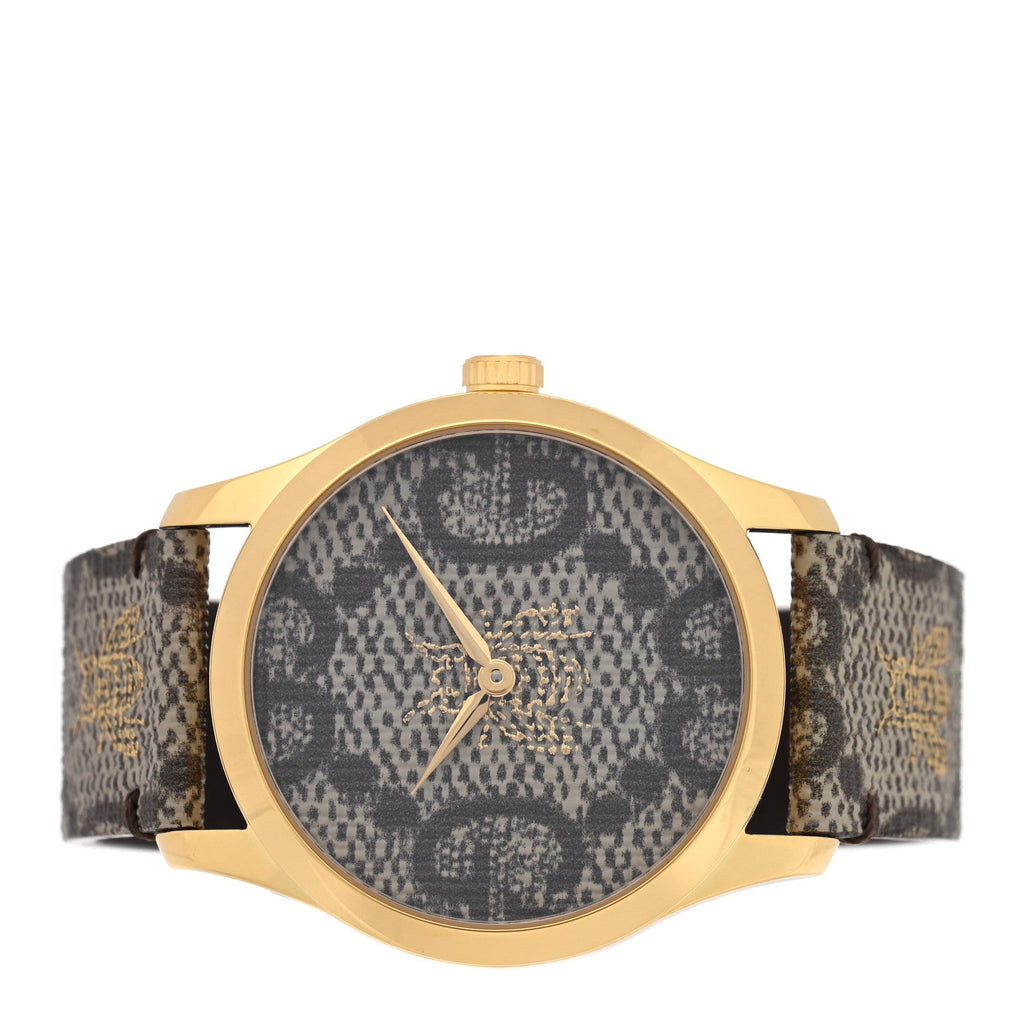 Gucci Stainless Steel Canvas 38mm G-Timeless GG Supreme Bee Quartz Watch Brown