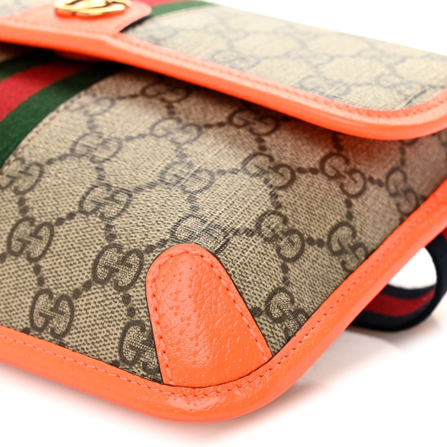 Gucci GG Supreme Monogram Web Small Ophidia Belt Bag Beige Ebony Orange Fluo