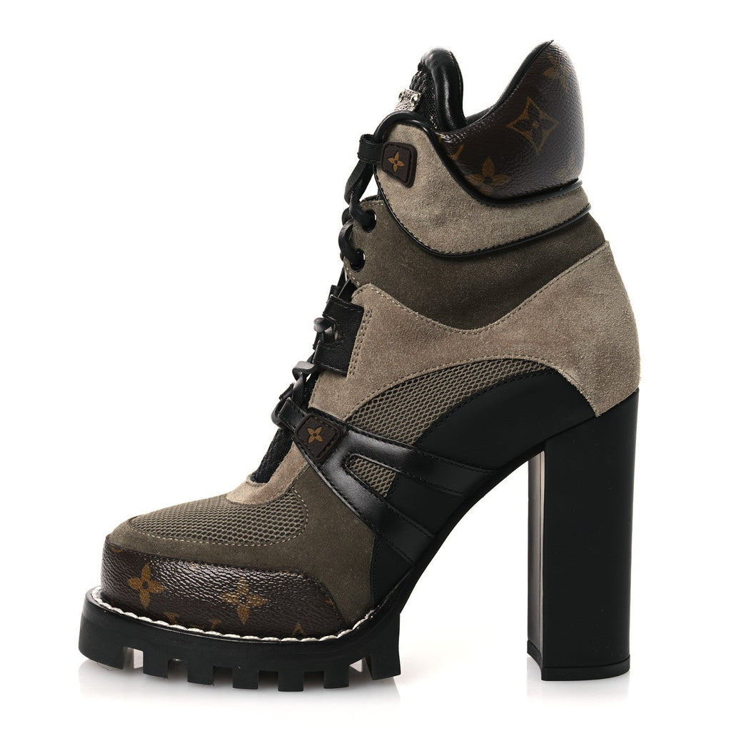 Louis Vuitton Suede Calfskin Monogram Star Trail Ankle Boots 38 Khaki