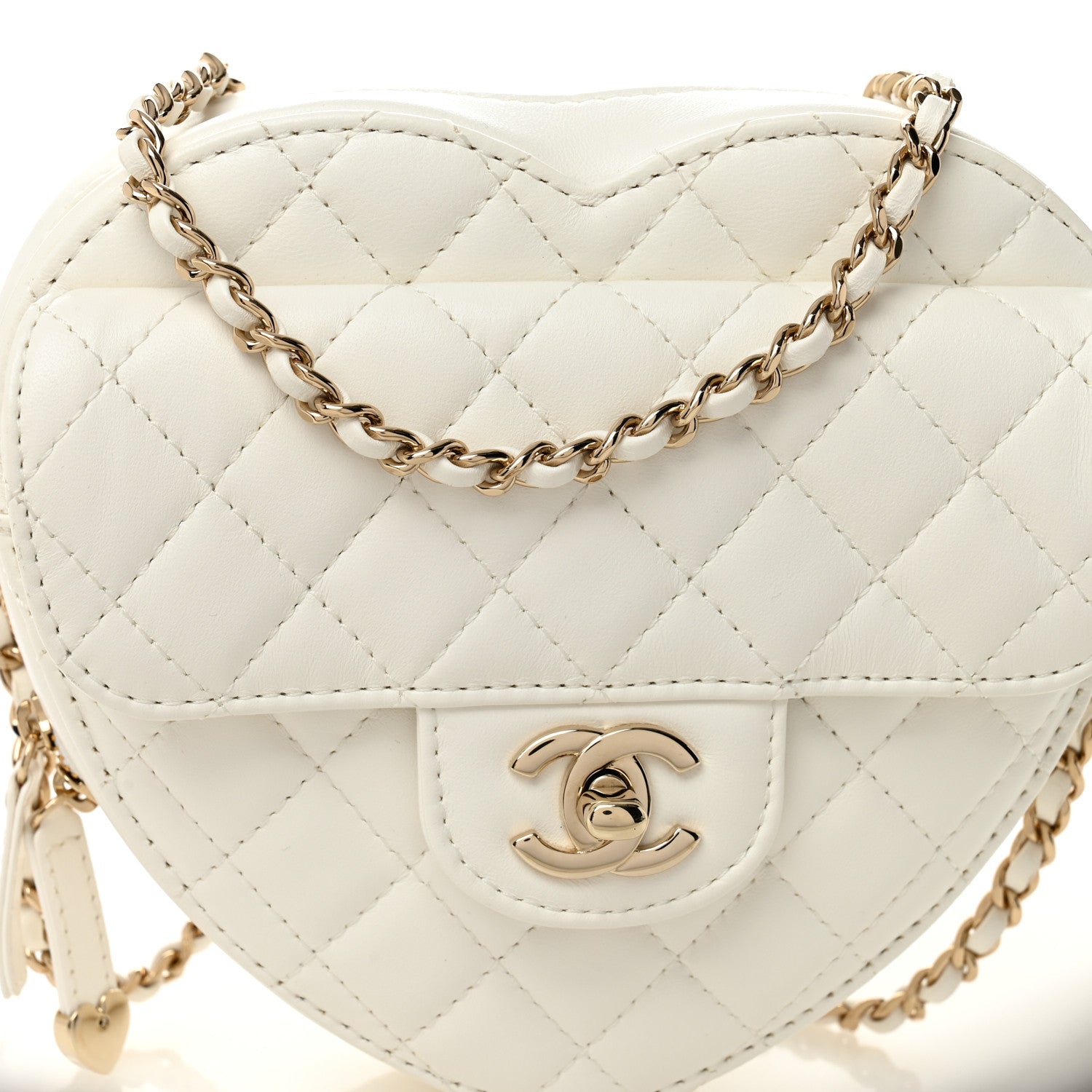 Chanel Lambskin Quilted CC In Love Heart Bag White